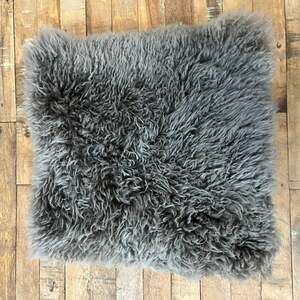 Luxury Gray Tibetan Lamb Fur Throw Pillow 11"x11"